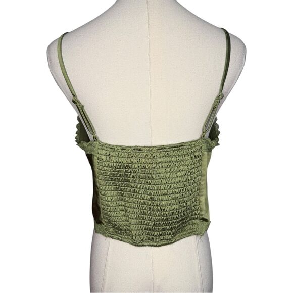Willow & Root Women’s Medium Tank Top Green Satin Ruched Lace V-Neck - Picture 5 of 8